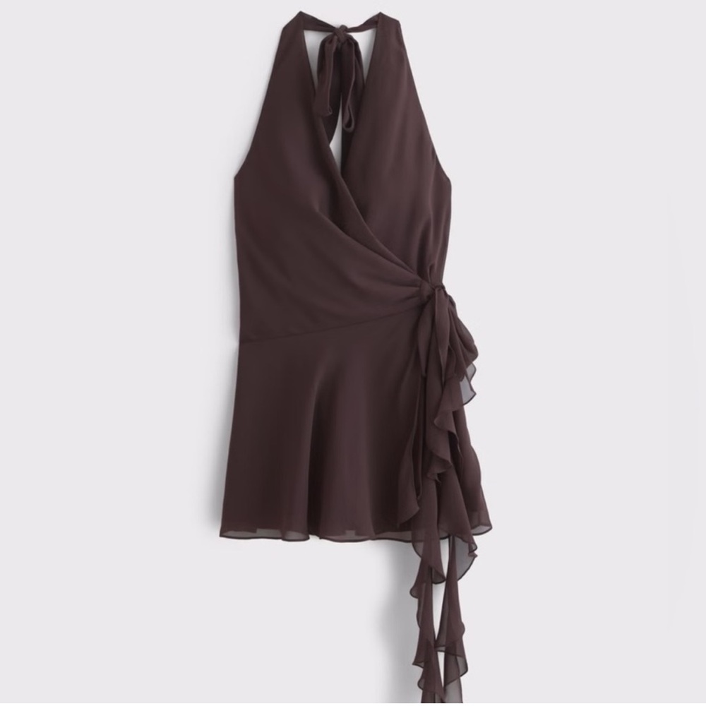 NWT. A&F Frilly Draped Halter Mini Dress